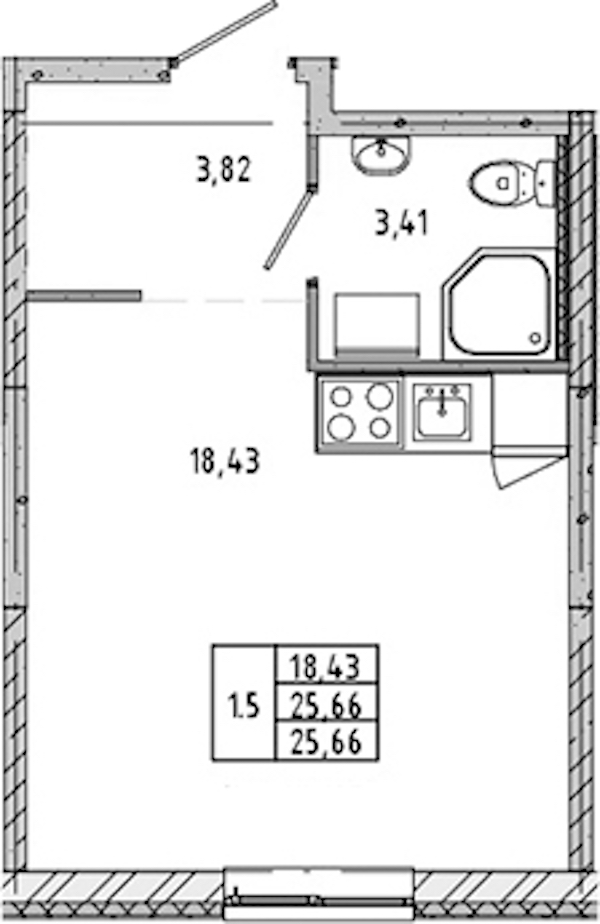 Квартира студия 25.5 м², 2/17 эт., ЖК «Новые горизонты 2»
